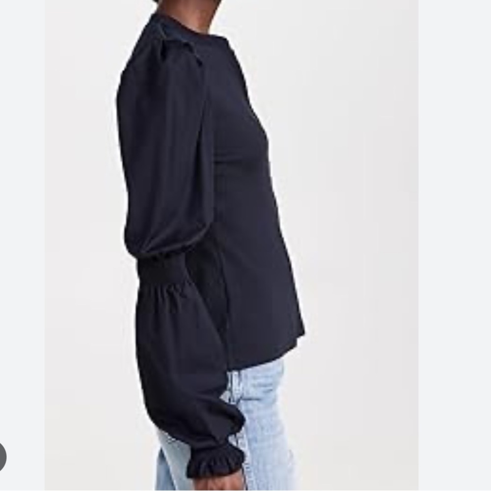 VERONICA BEARD Effy Puff Sleeve Ribbed Knit Henley Buttoned Shirt - Picture 4 of 16
